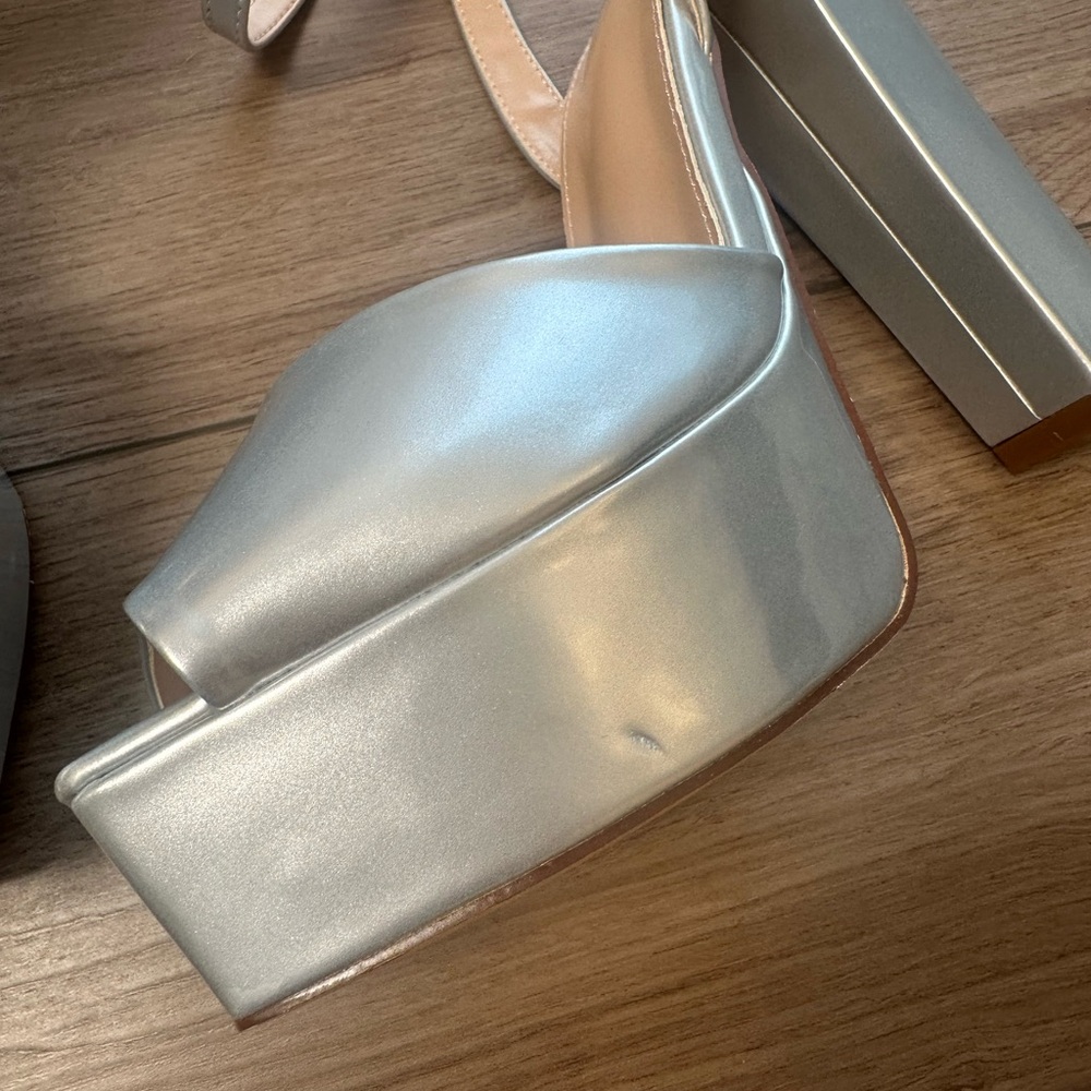 Fashion Nova Silver Platform Block Heel Sandals with Ankle Strap - Picture 8 of 11